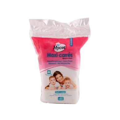 Hycot Coton Maxi Carrés 80 Pieces – Démaquillants, nettoyants visage | Marque de confiance - Visage Tunisie | Miral Parapharmaci