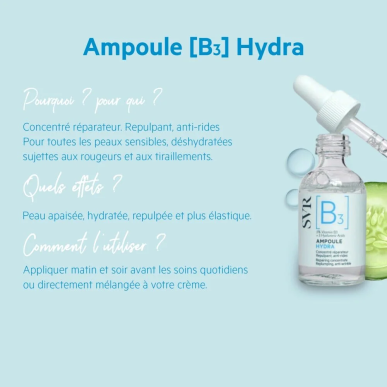 SVR Ampoule B HYDRA [B3] – Concentré Repulpant Anti-rides 30ML – Soins hydratants et nourrissants / Hydratants peaux sèches | SV
