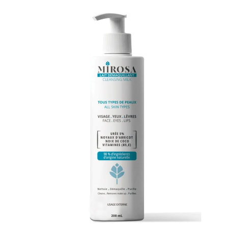 Mirosa Lait Demaquillant 200ml – Démaquillants, nettoyants visage / Lait, mousse, émulsion | Mirosa - Visage Tunisie | Miral Par