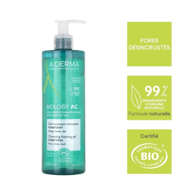 A-Derma Biology AC Gel Moussant Purifiant 400ml – Démaquillants, nettoyants visage / Gel, crème, huile | Aderma Biology - Visage