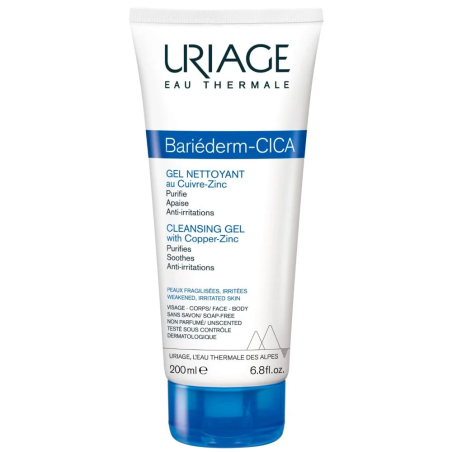 Uriage Bariéderm Cica Gel Nettoyant 200ml – Démaquillants, nettoyants visage / Gel, crème, huile | URIAGE - Visage Tunisie | Mir