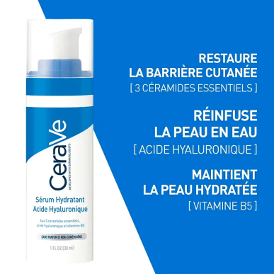 CeraVe Sérum Hydratant à l’Acide Hyaluronique 30ml – Soins hydratants et nourrissants / hydratants toutes peaux | CeraVe - Visag