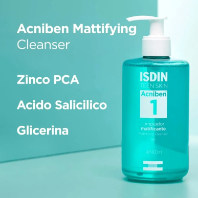 ISDIN Acniben Gel Nettoyant Matifiant 400ml – Démaquillants, nettoyants visage / Gel, crème, huile | Acniben - Visage Tunisie | 