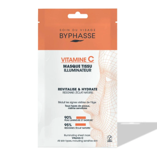 Byphasse Masque Tissu Illuminateur Vitamine C – Masques visage et gommage | Byphasse - Visage Tunisie | Miral Parapharmacie