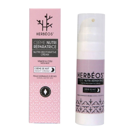HERBÉOS Crème Nutri Réparatrice Nuit Peaux Normales à Sèches 30ml – soins anti-âge et anti-rides / Crème peau sèche | Herbeos - 