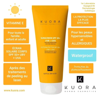 Kuora Ecran Solaire Visage et Corps SPF50+ 200ml – Soins hydratants et nourrissants / Hydratants peaux sèches | KUORA - Visage T