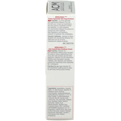 ACM SÉBIONEX TRIO Crème Apaisante Anti-Imperfections 40ml – Soins peau grasse, mixte et acné / Peaux à imperfections | ACM - Vis