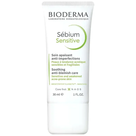 BIODERMA Sebium Sensitive Soin Apaisant Anti Imperfections 30ml – Soins peau grasse, mixte et acné / Peaux à imperfections | BIO