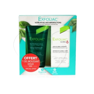 Noreva Exfoliac Global 6 Soin Global Intensif 30 ml + Gel Moussant Doux 100 ml Offert – Soins peau grasse, mixte et acné / Netto