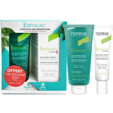 Noreva Exfoliac Global 6 Soin Global Intensif 30 ml + Gel Moussant Doux 100 ml Offert – Soins peau grasse, mixte et acné / Netto