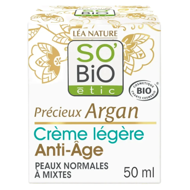 SO BIO Précieux Argan Soin Léger Anti-Âge Nuit Bio 50ml – soins anti-âge et anti-rides | SO BiO - Visage Tunisie | Miral Parapha