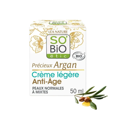 SO BIO Précieux Argan Soin Léger Anti-Âge Nuit Bio 50ml – soins anti-âge et anti-rides | SO BiO - Visage Tunisie | Miral Parapha