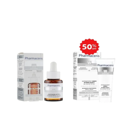 PHARMACERIS W Albucin-C 5% Serum + Creme Intensive De Nuit Eclaircissante (-50%) – Soins hydratants et nourrissants / Hydratants