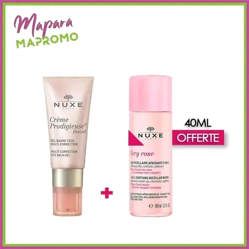 NUXE Creme Prodigieuse Boost Crème Gel Multi-correction PNM 40ml + NUXE Very Rose Eau Micellaire Apaisante 3en1 40ml (Offert)