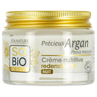 SO BIO Précieux Argan Crème Nutritive Redensifiante Nuit Peaux Matures 50ml – soins anti-âge et anti-rides / Rides marquées, per