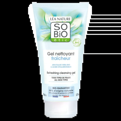 SO BIO Hydra Aloe Vera Gel Nettoyant Fraîcheur 150ml – Démaquillants, nettoyants visage | SO BiO - Visage Tunisie | Miral Paraph