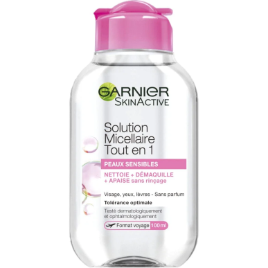 Garnier Skin Active Solution Micellaire Tout en 1 Peaux Sensibles 100ml – Démaquillants, nettoyants visage / Eau micellaire, ton