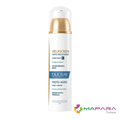 DUCRAY Melascreen Crème Nuit Contre Le Photo-vieillissement 50ml – soins anti-âge et anti-rides / Rides marquées, perte de ferm 