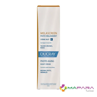 DUCRAY Melascreen Crème Nuit Contre Le Photo-vieillissement 50ml – soins anti-âge et anti-rides / Rides marquées, perte de ferm 