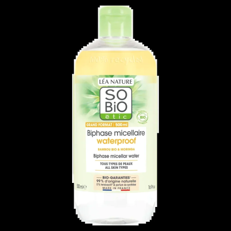 SO BIO Eau Micellaire Biphase Waterproof Pur Bamboo 500ml – Démaquillants, nettoyants visage / Eau micellaire, tonique,  | SO Bi