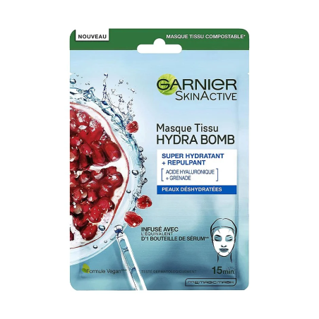 GARNIER SKINACTIVE Masque Tissu Grenade Hydratant & Repulpant – Masques visage et gommage | Garnier - Visage Tunisie | Miral Par
