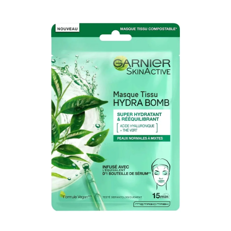 Garnier SkinActive Masque Tissu Thé Vert Hydratant & Rééquilibrant – Masques visage et gommage | Garnier - Visage Tunisie | Mira