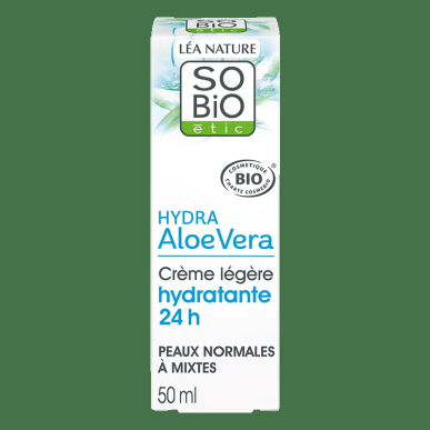 SO BIO Crème Légère Hydratante HYDRA Aloe Vera 24h Jour 50 ml – Soins hydratants et nourrissants / Hydratants peaux normales | S