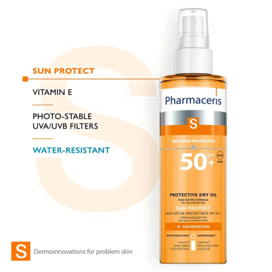 Pharmaceris S Huile Seche SPF 50+ Corps et Cheveux 200ml – Huiles Sèches | Pharmaceris - Corps Tunisie | Miral Parapharmacie
