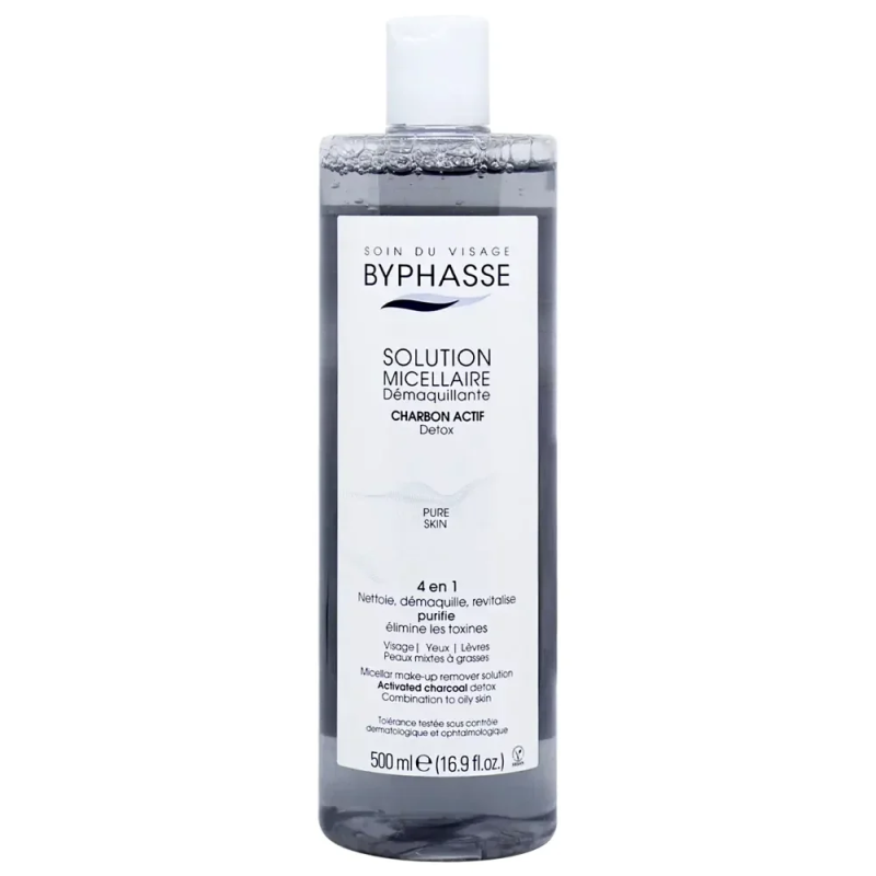 BYPHASSE Solution Micellaire Demaquillante 4 En 1 Au Charbon Actif 500ml