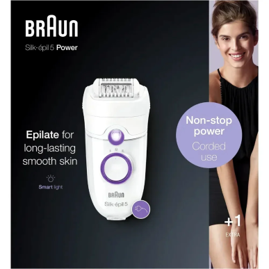 Braun Silk-épil 5 505 Power 28 pinces Violet, Blanc – Epilation / Epilateur électrique | BRAUN - Corps Tunisie | Miral Parapharm