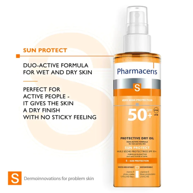 Pharmaceris S Huile Seche SPF 50+ Corps et Cheveux 200ml – Huiles Sèches | Pharmaceris - Corps Tunisie | Miral Parapharmacie