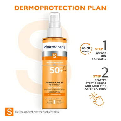 Pharmaceris S Huile Seche SPF 50+ Corps et Cheveux 200ml – Huiles Sèches | Pharmaceris - Corps Tunisie | Miral Parapharmacie