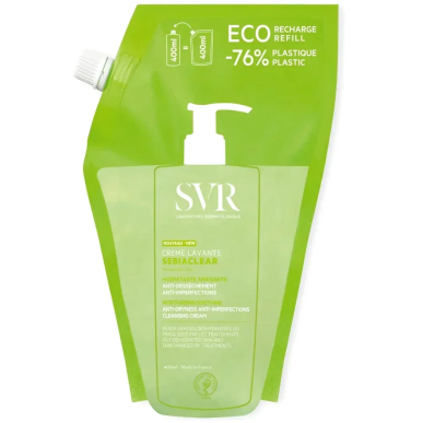 SVR Sebiaclear Crème Lavante Recharge 400ml – Soins peau grasse, mixte et acné / Peaux à imperfections | Sebiaclear - Visage Tun